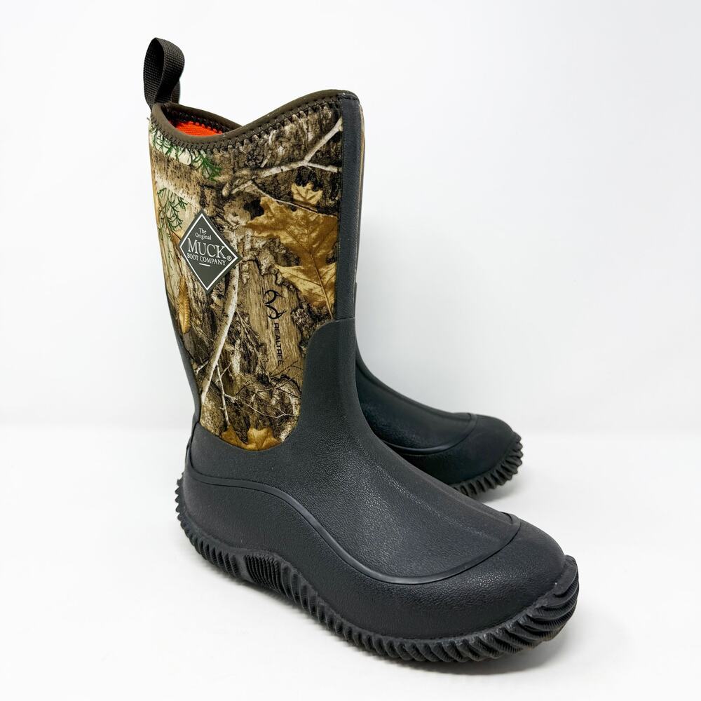 Muck Boot Co Brown/Realtree Camo Rubber Boots Boys Size 3 EUC Pull On Waterproof